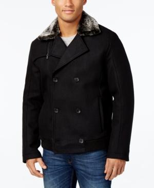Calvin Klein Men's Double-breasted Faux Fur Collar Car Coat