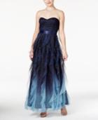 Teeze Me Juniors' Glitter Ombre Ruffled Strapless Gown