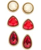 Style & Co. Red & Clear Stone Stud Earring Trio Pack, Only At Macy's