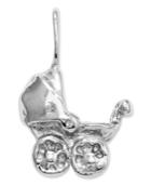 14k White Gold Charm, Baby Carriage Charm