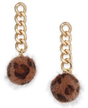 I.n.c. Gold-tone Chain & Faux Fur Ball Drop Earrings, Created For Macy's