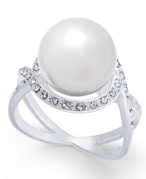 Charter Club Silver-tone Pave & Imitation Pearl Ring, Created For Macy's