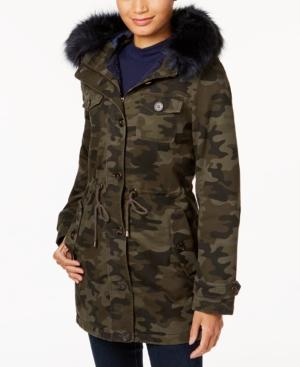 Bcbgeneration Camo-print Faux-fur-trim Coat