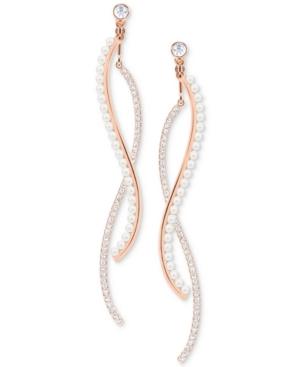 Swarovski Rose Gold-tone Crystal & Imitation Pearl Wavy Bar Jacket Earrings