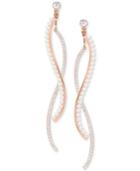 Swarovski Rose Gold-tone Crystal & Imitation Pearl Wavy Bar Jacket Earrings
