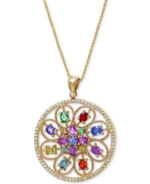 Watercolors By Effy Multicolor Sapphire (2-9/10 Ct. T.w.) Tsavorite (1/5 Ct. T.w.) And Diamond (1/3 Ct. T.w.) Pendant In 14k Gold, Created For Macy's