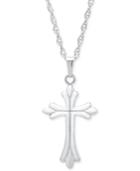 Embossed Cross Pendant Necklace In Sterling Silver
