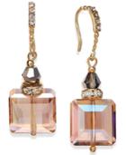 Inc International Concepts Gold-tone Crystal Mauve Square Drop Earrings
