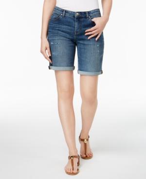 Style & Co Petite Distressed Cuffed Denim Shorts, Only At Macy's