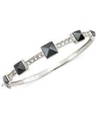 Sis By Simone I Smith White Crystal And Jet Pyramid Stud Bangle Bracelet In Platinum Over Sterling Silver