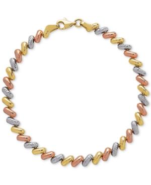 Tricolor Link Bracelet In 14k Gold, White Gold & Rose Gold