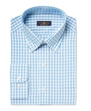 Club Room Estate Men's Classic-fit Wrinkle Resistant Aqua Box-check Dress Shirt, Only At Macy's