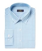 Club Room Estate Men's Classic-fit Wrinkle Resistant Aqua Box-check Dress Shirt, Only At Macy's