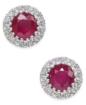 Ruby (5/8 Ct. T.w.) And Diamond (1/10 Ct. T.w.) Stud Earrings In 14k White Gold