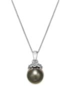 Tahitian Pearl (10mm) And Diamond Accent Pendant Necklace In 14k White Gold