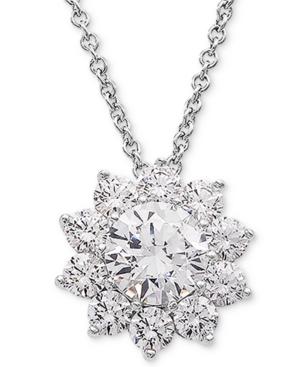 Cubic Zirconia Flower 18 Pendant Necklace In Sterling Silver