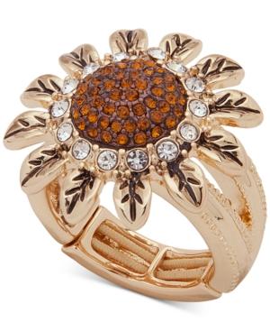 Anne Klein Gold-tone Crystal Sunflower Stretch Ring