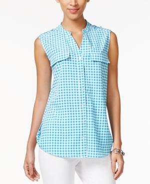 Ny Collection Sleeveless Gingham-print Utility Shirt