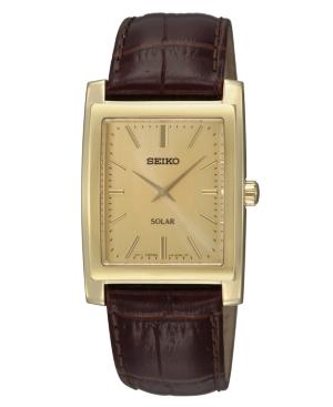 Seiko Watch, Men's Solar Brown Leather Strap 28mm Sup896