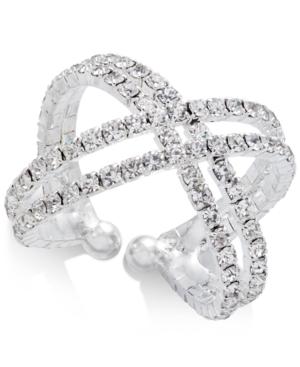 Inc International Concepts Silver-tone Crystal Crisscross Flex Ring, Created For Macy's