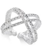 Inc International Concepts Silver-tone Crystal Crisscross Flex Ring, Created For Macy's