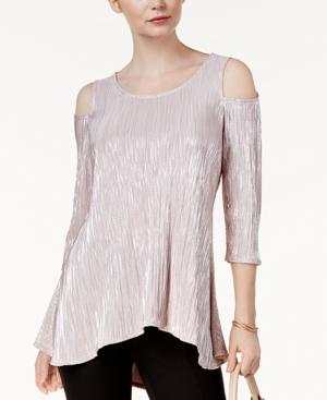 Alfani Pleated Metallic Cold-shoulder Top, Created For Macy's