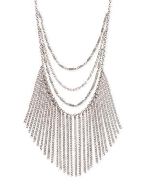 Lucky Brand Silver-tone Layered Chain Fringe Statement Necklace, 17 + 3 Extender