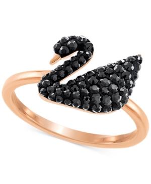 Swarovski Rose Gold-tone Jet Pave Iconic Swan Ring