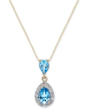Blue Topaz (1-1/3 Ct. T.w.) & Diamond (1/6 Ct. T.w.) 18 Pendant Necklace In 14k Gold
