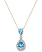Blue Topaz (1-1/3 Ct. T.w.) & Diamond (1/6 Ct. T.w.) 18 Pendant Necklace In 14k Gold