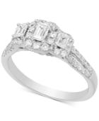 Diamond Emerald-shape Halo Engagement Ring (1 Ct. T.w.) In 14k White Gold