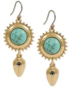 Lucky Brand Gold-tone Pave & Stone Disc Drop Earrings