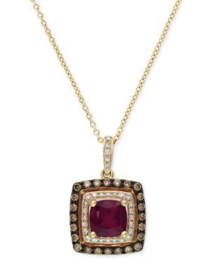 Red Velvet By Effy Ruby (1-3/8 Ct. T.w.) And Brown Diamond (1/3 Ct. T.w.) Square Pendant In 14k Rose Gold