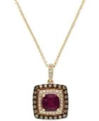 Red Velvet By Effy Ruby (1-3/8 Ct. T.w.) And Brown Diamond (1/3 Ct. T.w.) Square Pendant In 14k Rose Gold