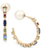 Betsey Johnson Gold-tone Multi-stone & Imitation Pearl Hoop Earrings