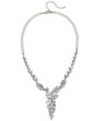 Jewel Badgley Mischka Silver-tone Crystal & Imitation Pearl Asymmetrical Statement Necklace, 19-1/2 + 3 Extender