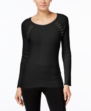 Inc International Concepts Petite Laced-shoulder Sweater, Only At Macy's