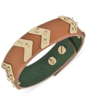 The Sak Bracelet, Gold-tone Signature Chevron Tobacco Leather Bracelet