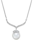 Cultured South Sea Pearl (12mm) And Diamond (3/8 Ct. T.w.) Pendant Necklace In 14k White Gold