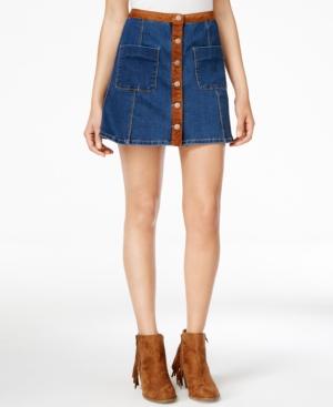 American Rag Faux-suede-trim Denim A-line Skirt, Only At Macy's