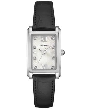 Bulova Women's Diamond Accent Black Leather Strap Watch 35x23mm 96p156