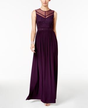Nightway Illusion Sequined Lace Gown