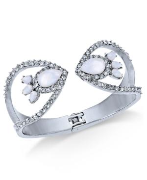 I.n.c Silver-tone Stone & Pave Hinge Cuff Bracelet, Created For Macy's