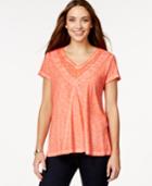 Style & Co. Petite V-neck Mineral Washed Top, Only At Macy's