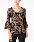 Msk Bell-sleeve Floral-print Top
