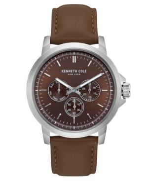 Kenneth Cole New York Men's Multifunction Brown Leather Strap Watch 43mm