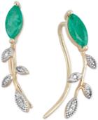Emerald (7/10 Ct. T.w.) And White Diamond Accent Earring Crawler In 14k Gold