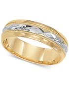 Two-tone Decorative Beaded Edge Wedding Band In 14k Gold & White Gold