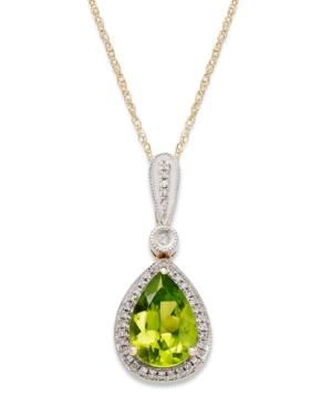 14k Gold Necklace, Peridot (1-3/4 Ct. T.w.) And Diamond Accent Pear-cut Pendant
