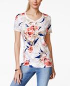 Karen Scott Petite Printed Henley Tee, Only At Macy's